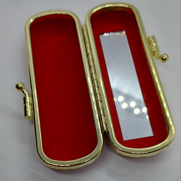 Red velour beaded clutch and lipstick holder. - Picture 9 of 11